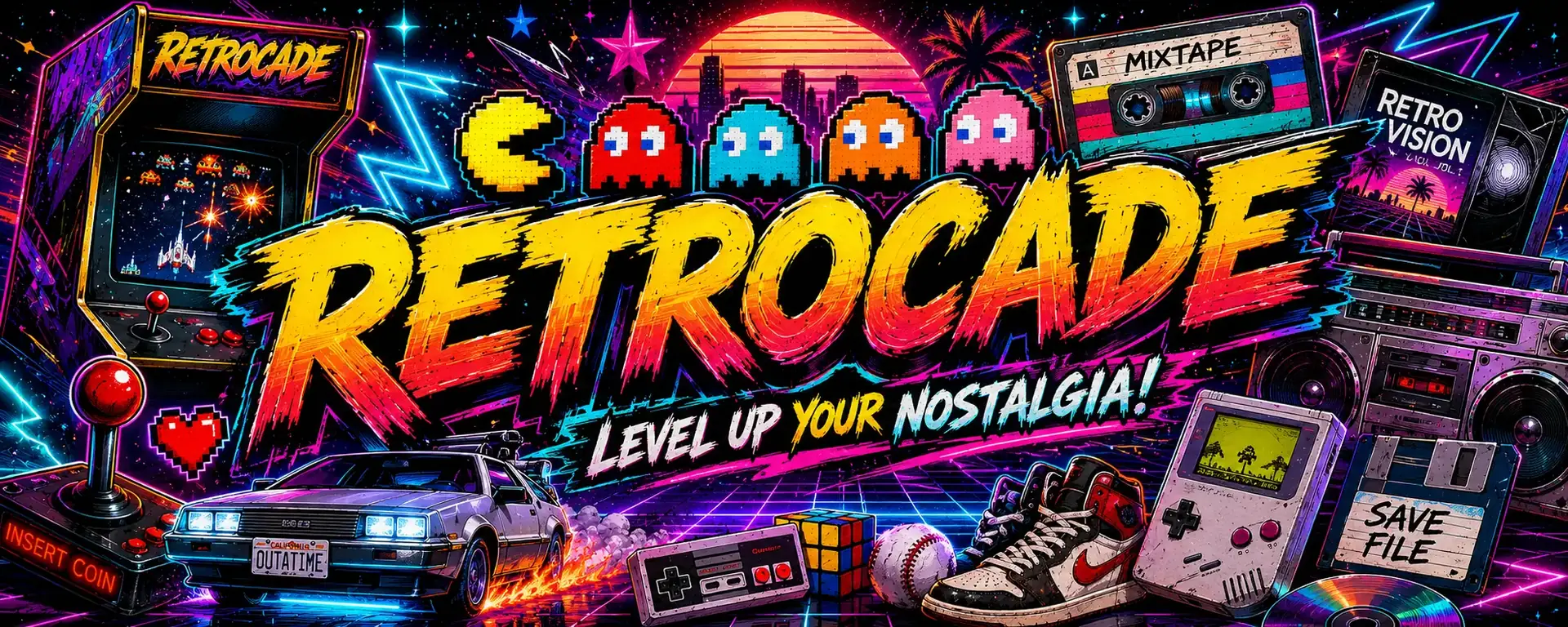 Retrocade arcade machines and virtual pinball footer banner